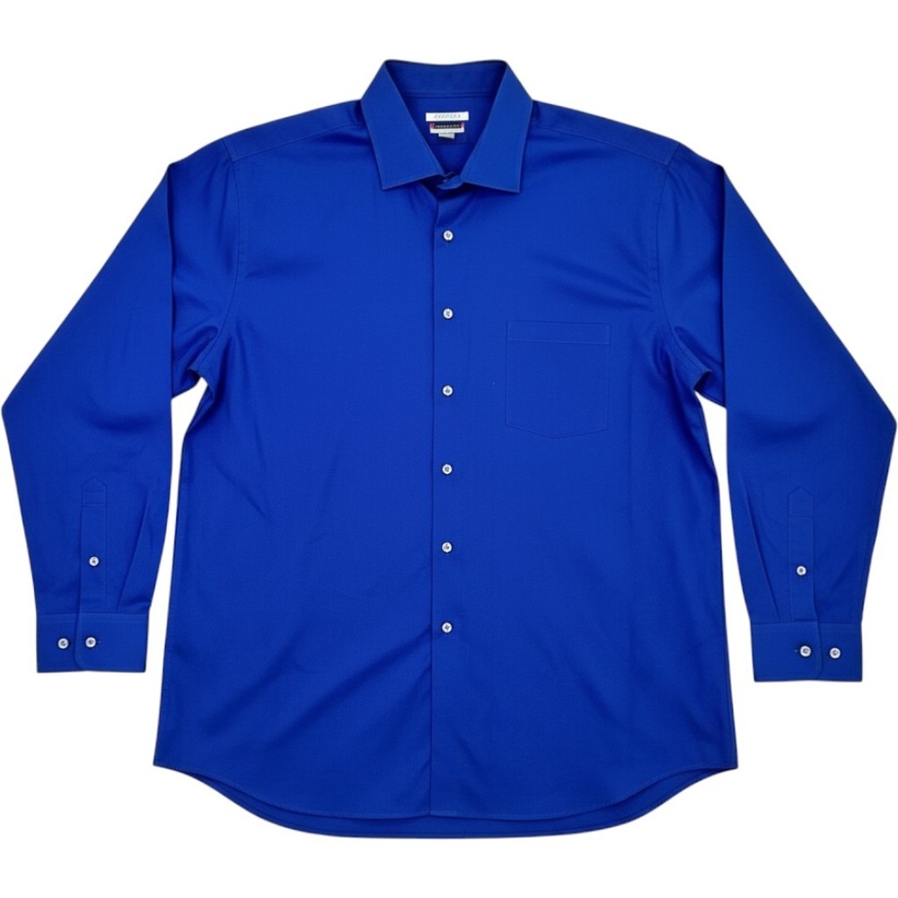 Van Heusen Flex Collar Dress Shirt Mens 18 36/37 Regular Fit Blue Wrinkle Free